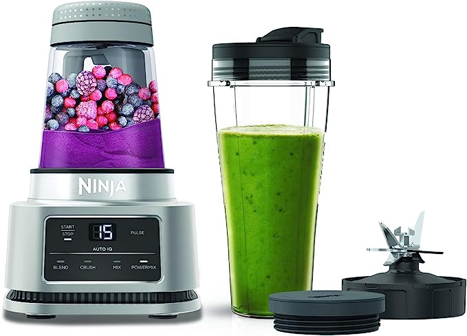 Ninja Foodi Power Nutri Blender CB100UK 2 in 1 Blender Auto iQ Smart Motor Cup and Bowl 1100W Silver 400 ml 700 ml
